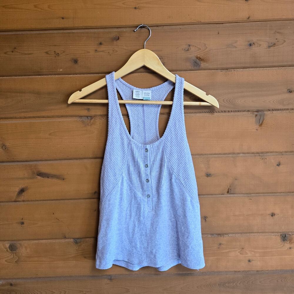 Anthropologie Lucie Tank Top Saturday Sunday Lilac Ribbed Henley Raceberback - Picture 2 of 5